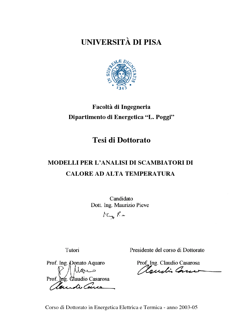 Anteprima della tesi: Modelli per l'analisi di scambiatori di calore ad alta temperatura, Pagina 1