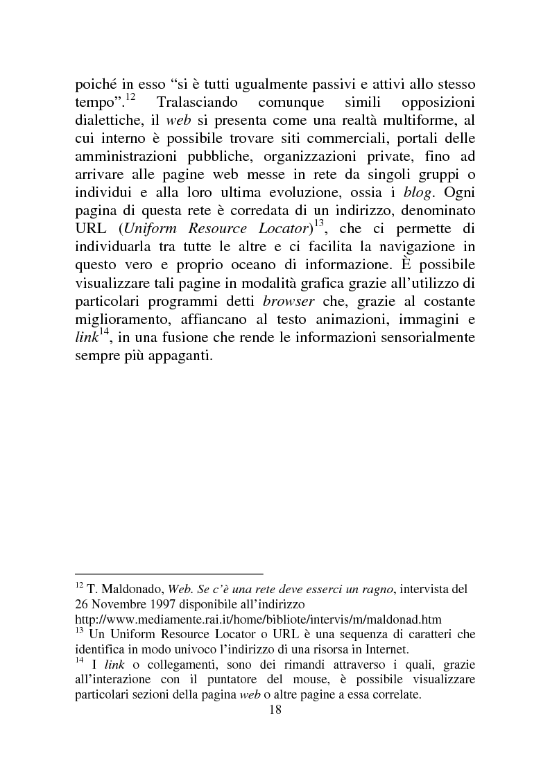 Anteprima della tesi: Weblog: diari senza lucchetti. Quando l'intimo diviene pubblico., Pagina 12