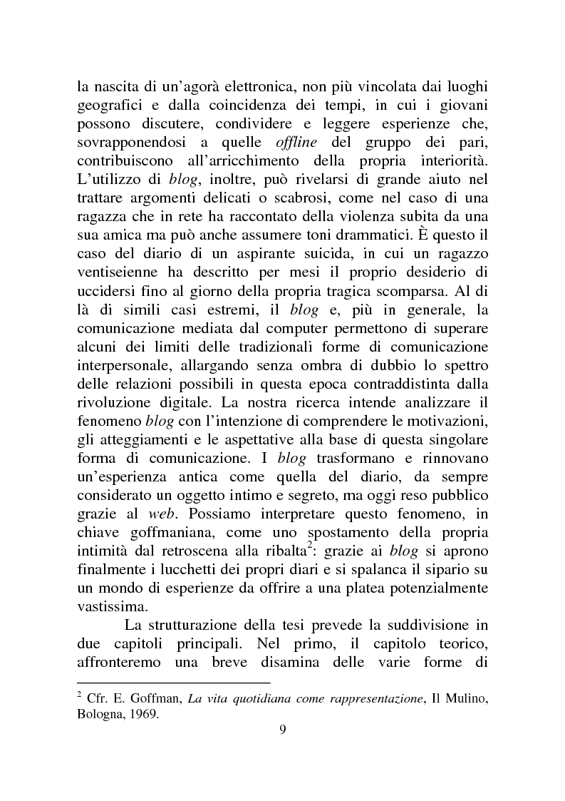 Anteprima della tesi: Weblog: diari senza lucchetti. Quando l'intimo diviene pubblico., Pagina 3
