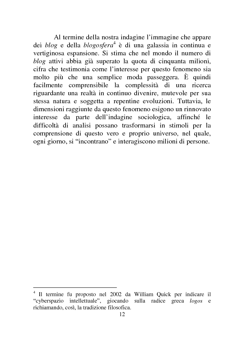 Anteprima della tesi: Weblog: diari senza lucchetti. Quando l'intimo diviene pubblico., Pagina 6