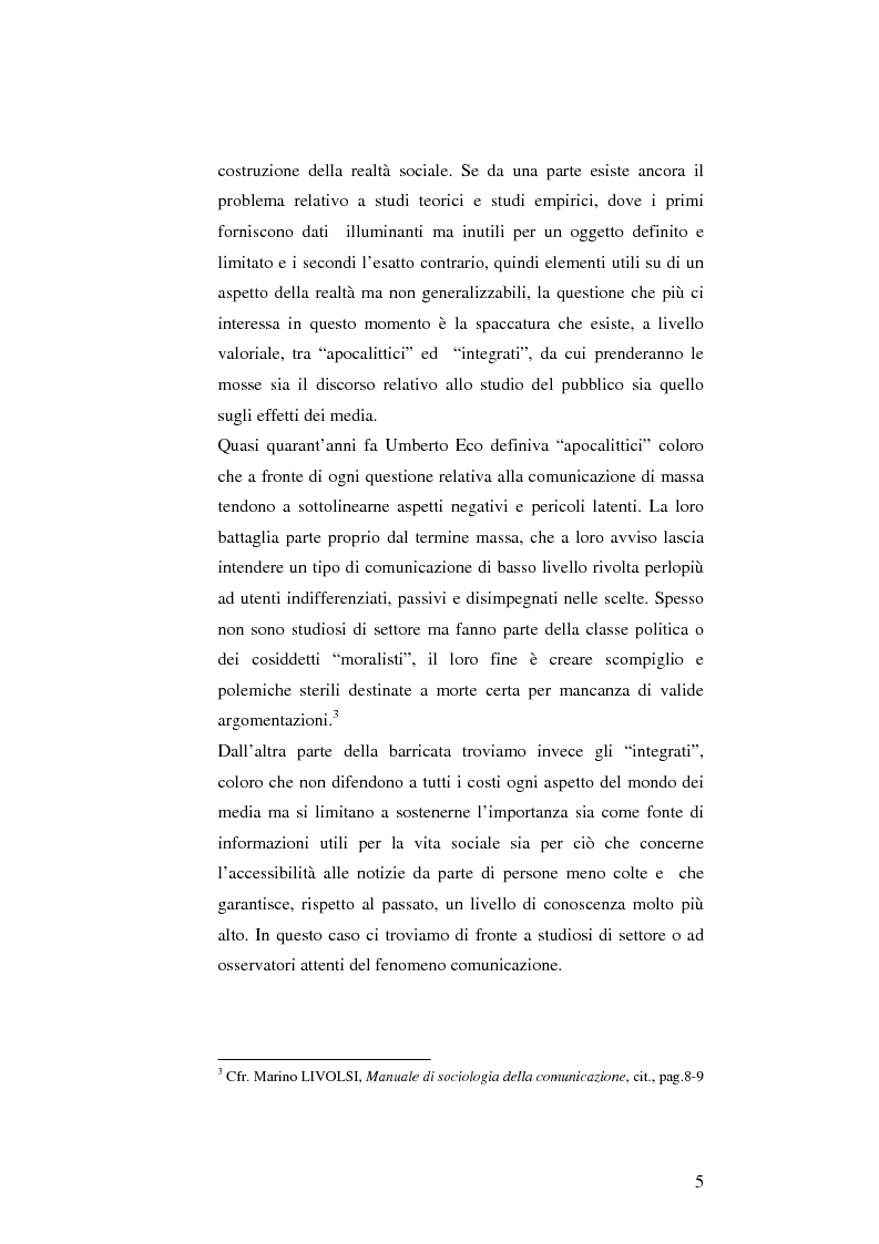 Anteprima della tesi: L'informazione come spettacolo: l'influenza delle tecniche di spettacolarizzazione sulla creazione dell'opinione pubblica e della realtà sociale, Pagina 5