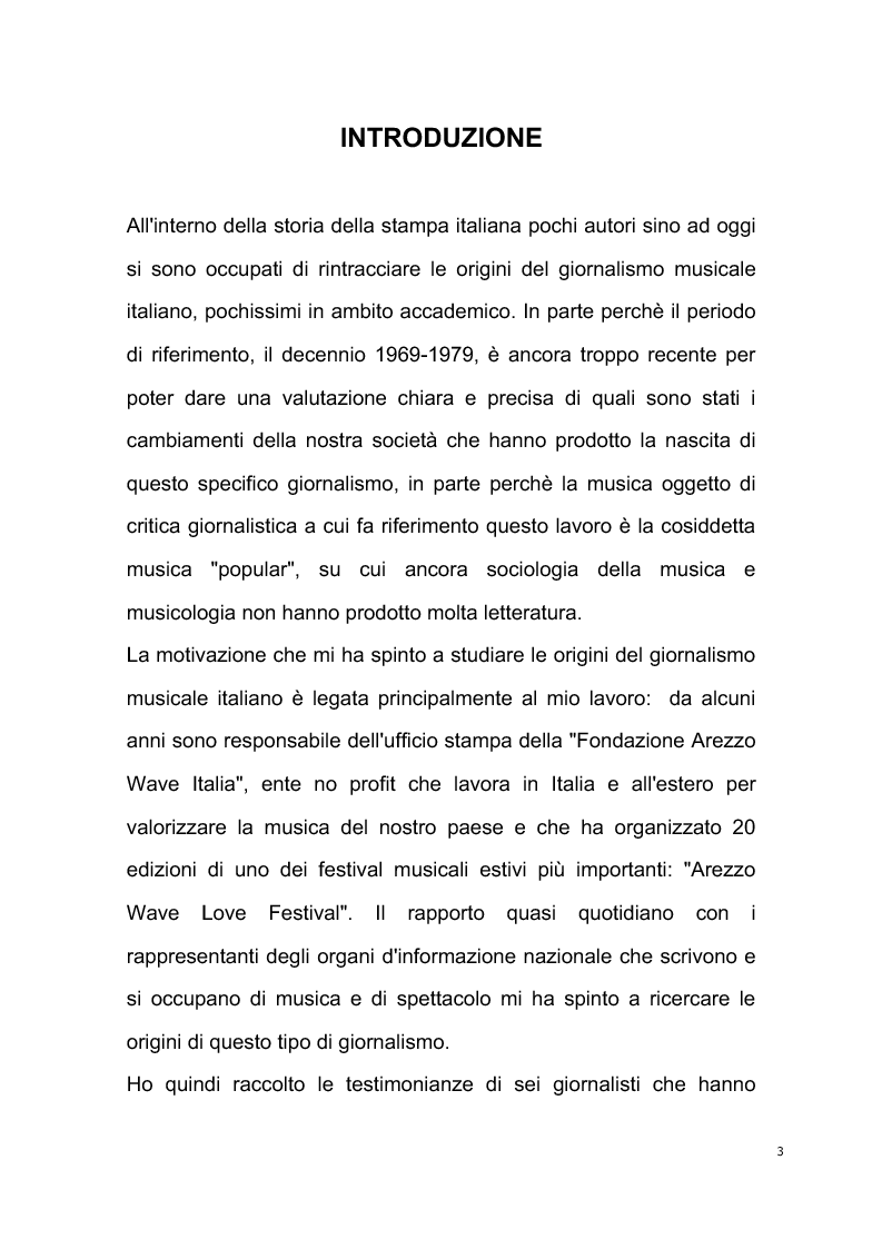 Anteprima della tesi: Origini del giornalismo musicale italiano nelle riviste specializzate degli anni '70, Pagina 1