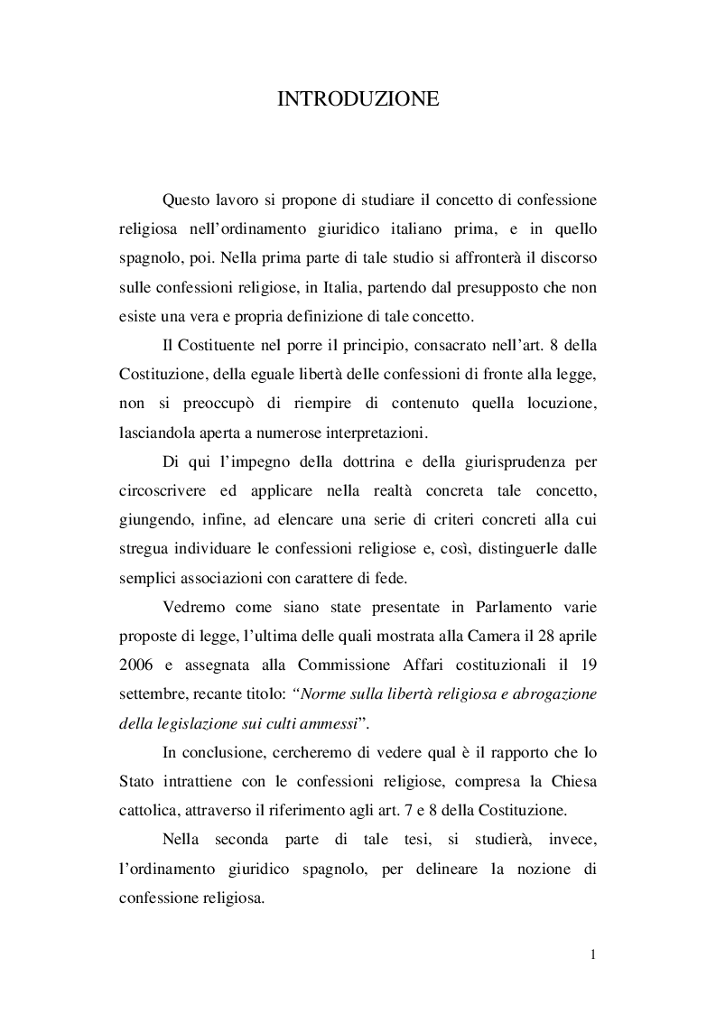 Anteprima della tesi: La nozione di confessione religiosa nell'ordinamento giuridico italiano e spagnolo, Pagina 2