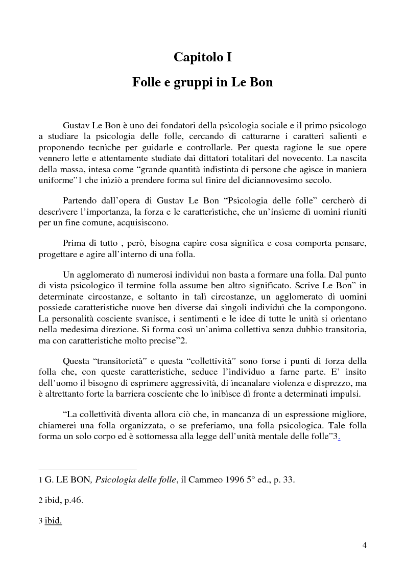 Anteprima della tesi: Amore e odio nei gruppi ultra del calcio - Dinamiche dell'aggressività da Gustav Le Bon ad Alessandro Dal Lago, Pagina 3