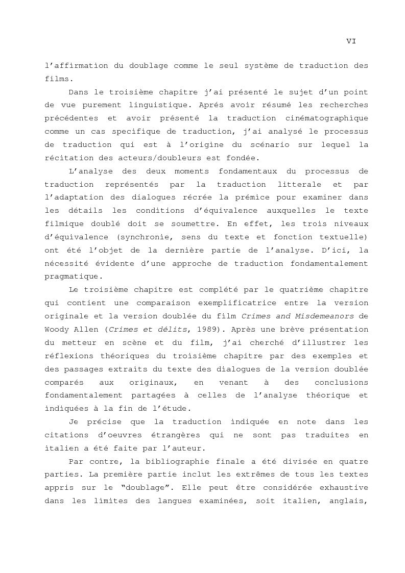 Anteprima della tesi: Le problème de la traduction dans le doublage cinématographique en Italie, Pagina 3