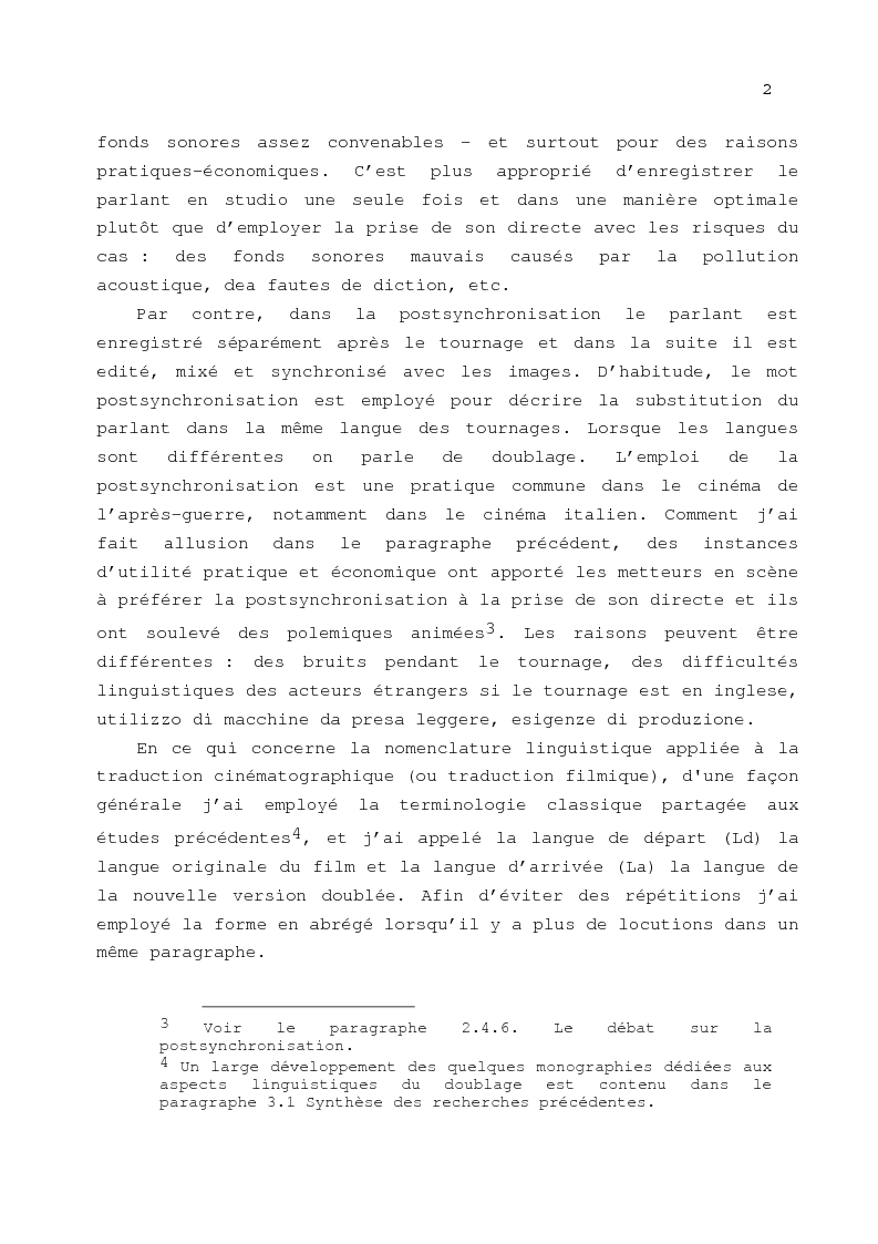 Anteprima della tesi: Le problème de la traduction dans le doublage cinématographique en Italie, Pagina 6