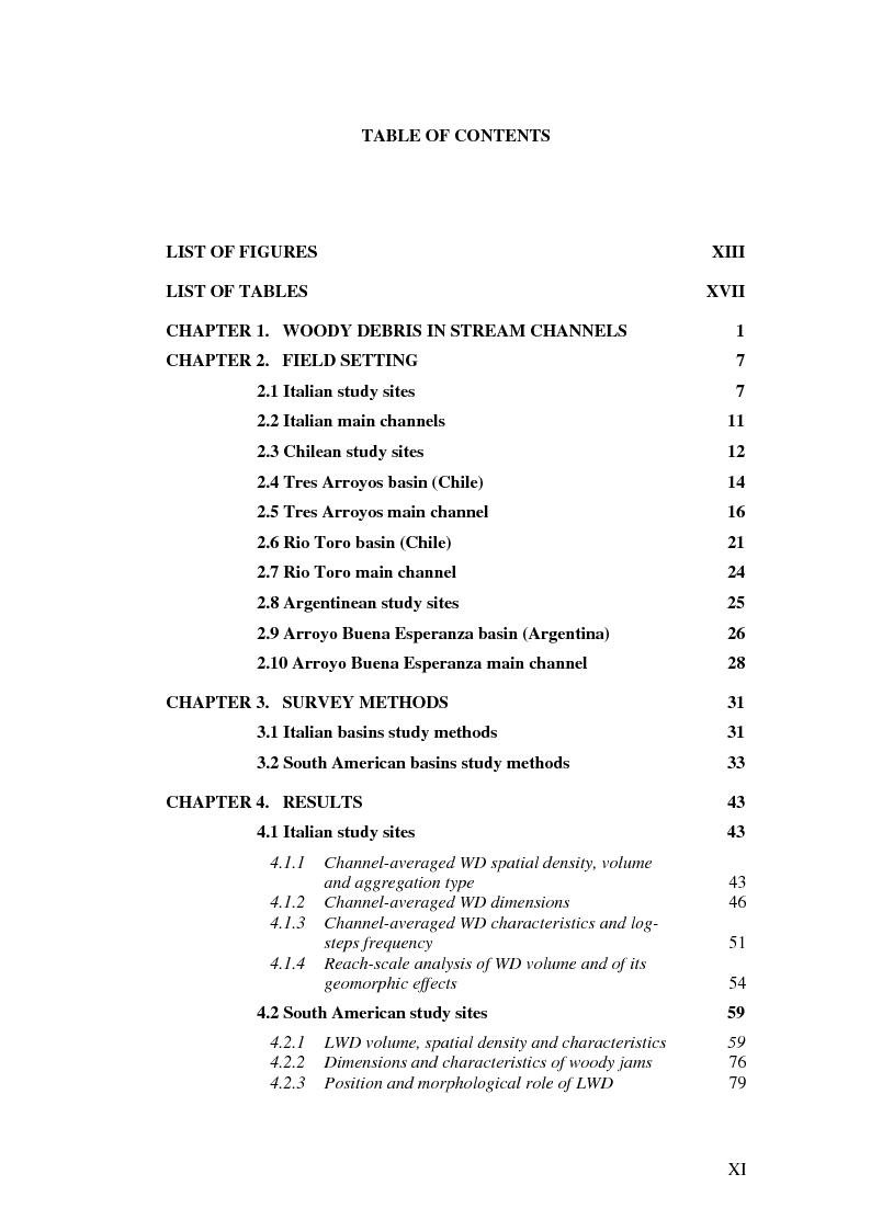 Indice della tesi: Volume and Characteristics of Woody Debris in Mountain Rivers of Italian Dolomites and Southern Andes, Pagina 1