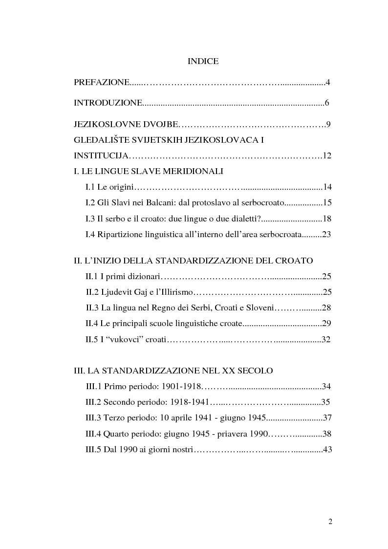 Indice della tesi: Il processo di standardizzazione del croato, Pagina 1