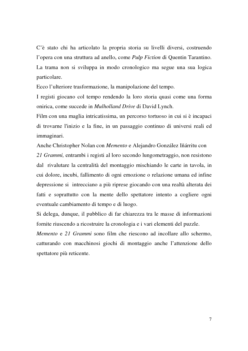 Anteprima della tesi: Montaggio e narrazione in Memento di Christopher Nolan e 21 Grammi di Alejando Gonzàlez Inarritu, Pagina 3