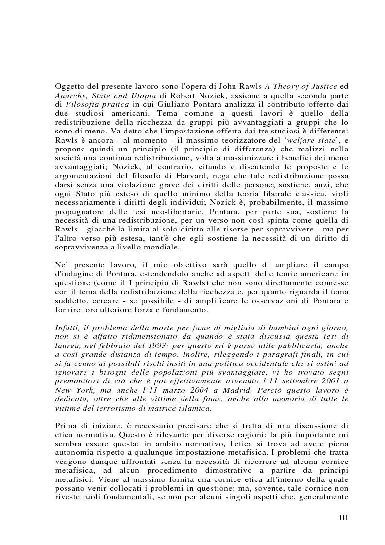 Anteprima della tesi: Può darsi un diritto di sopravvivenza? Giustizia e giusnaturalismo in alcune proposte di etica politica contemporanea: John Rawls, Robert Nozick, Giuliano Pontara, Pagina 3