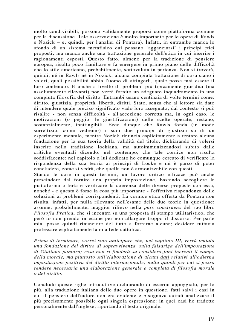 Anteprima della tesi: Può darsi un diritto di sopravvivenza? Giustizia e giusnaturalismo in alcune proposte di etica politica contemporanea: John Rawls, Robert Nozick, Giuliano Pontara, Pagina 4