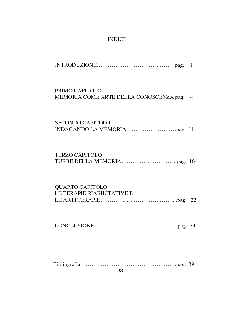 Indice della tesi: Memoria: un'indagine conoscitiva, Pagina 1