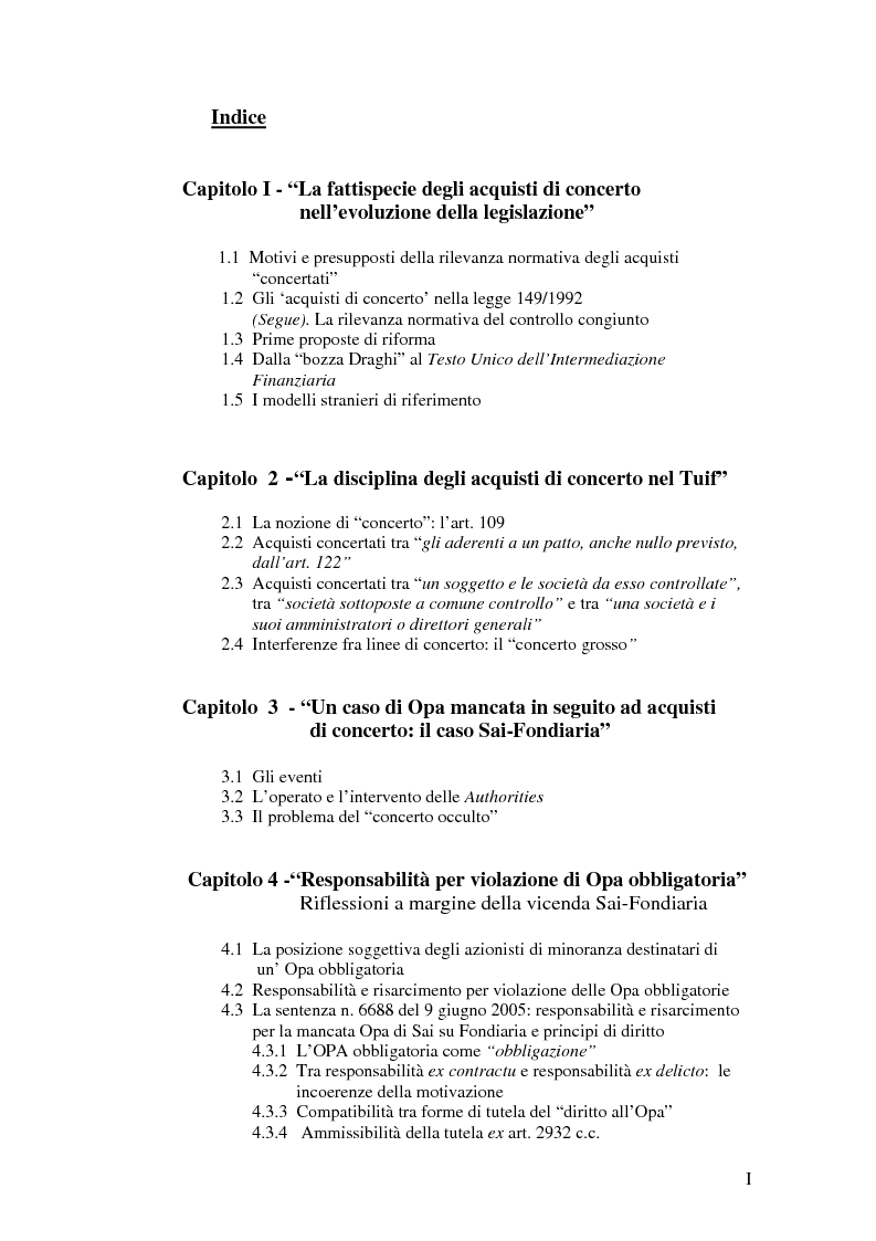 Indice della tesi: L'Opa di concerto, Pagina 1