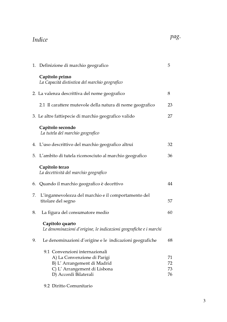 Indice della tesi: Il marchio geografico, Pagina 1
