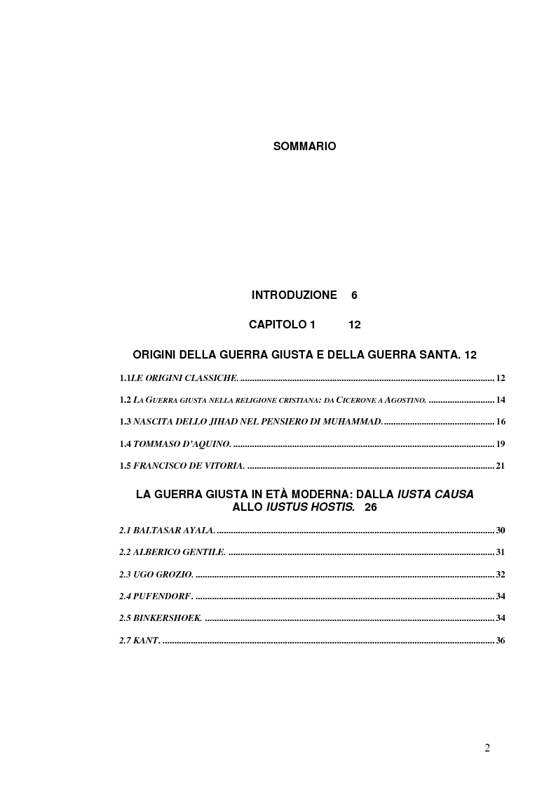 Indice della tesi: La Guerra Giusta: teoria e casi pratici, Pagina 1
