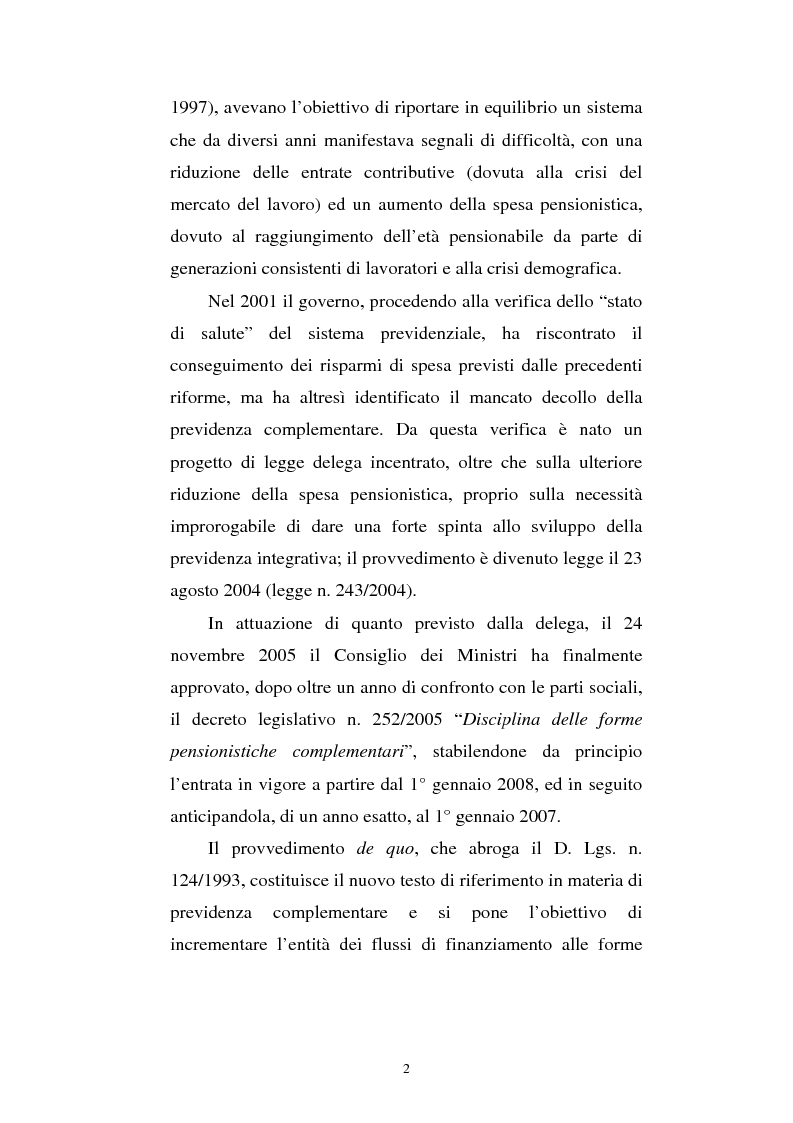 Anteprima della tesi: Le fonti di finanziamento della previdenza complementare alla luce del D.Lgs. n. 252/2005, Pagina 2