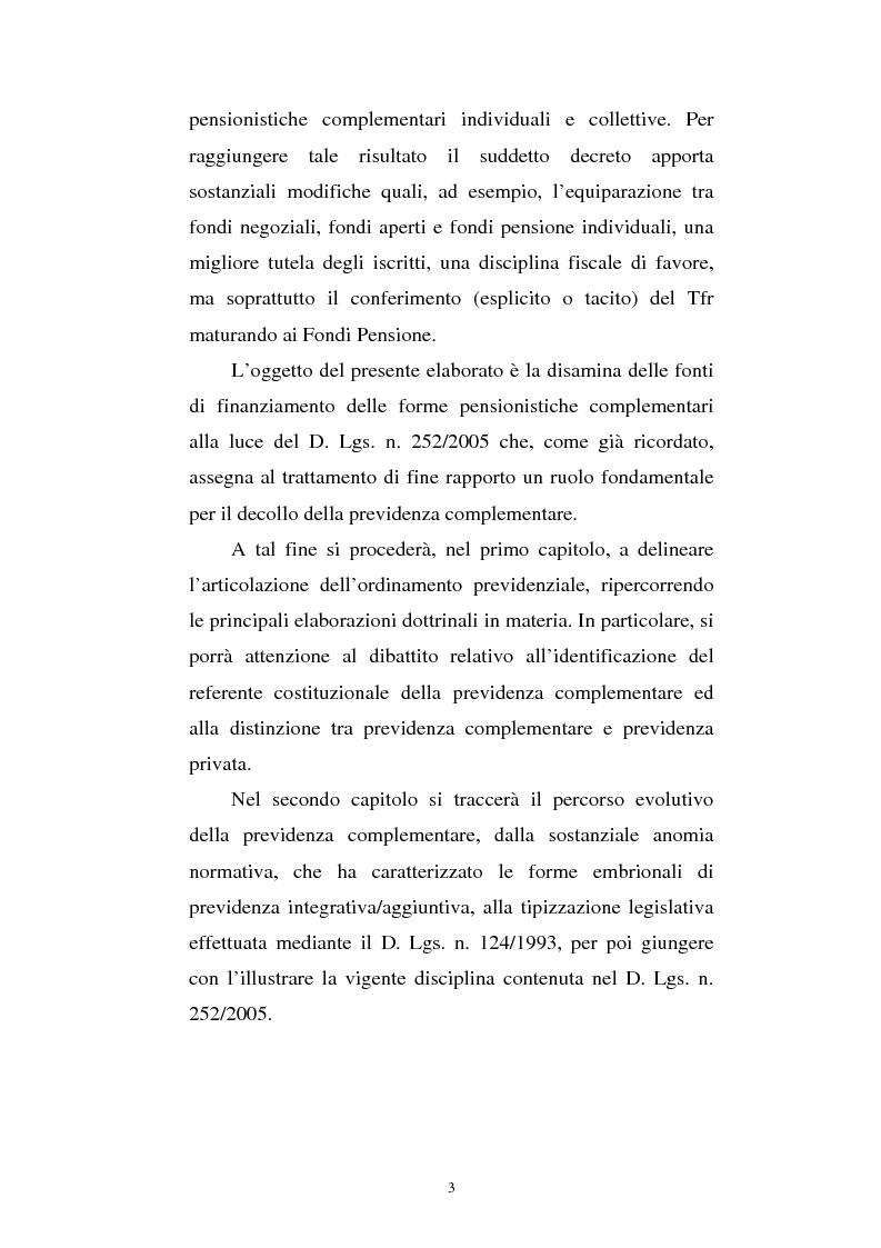 Anteprima della tesi: Le fonti di finanziamento della previdenza complementare alla luce del D.Lgs. n. 252/2005, Pagina 3
