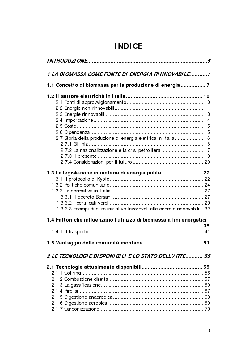 Indice della tesi: Valorizzazione energetica di biomassa in un impianto a celle a combustibile, Pagina 1