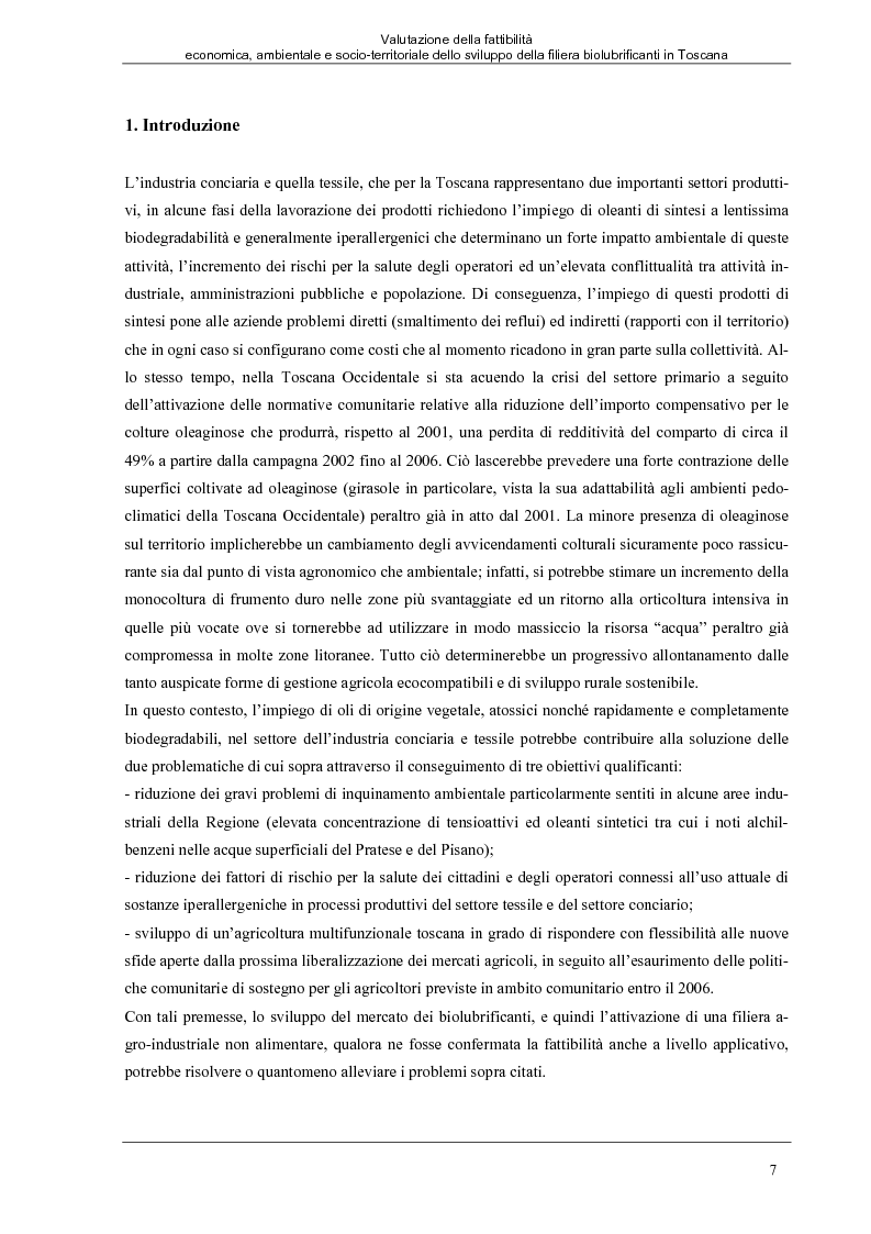 Anteprima della tesi: Valutazione della fattibilità economica, ambientale e socio-territoriale dello sviluppo della filiera biolubrificanti in Toscana, Pagina 3
