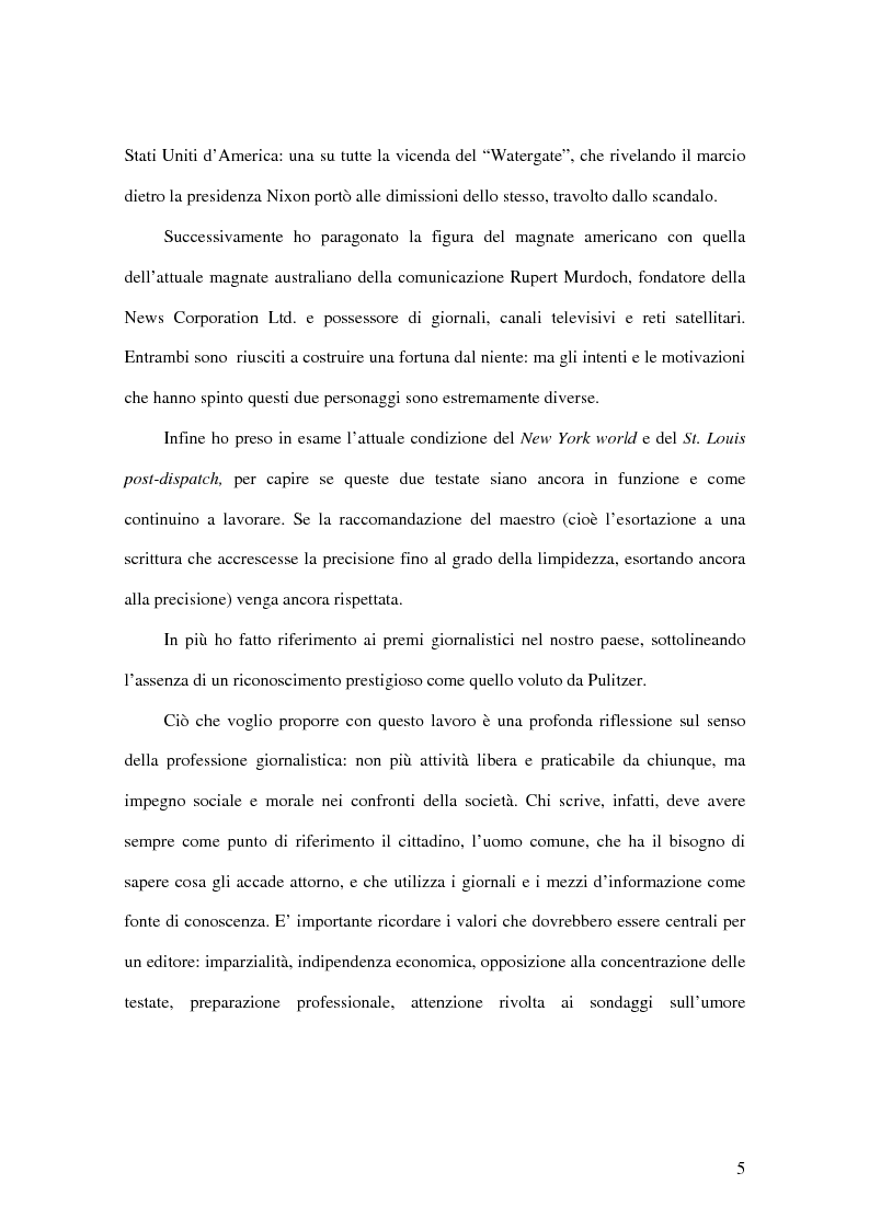 Anteprima della tesi: Joseph Pulitzer: l'amore per la stampa e per la verità: come il giornalismo da mestiere diventa una professione, Pagina 3