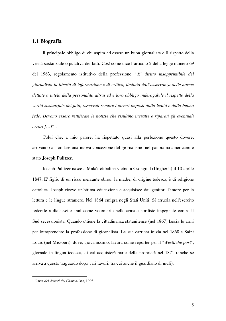 Anteprima della tesi: Joseph Pulitzer: l'amore per la stampa e per la verità: come il giornalismo da mestiere diventa una professione, Pagina 6