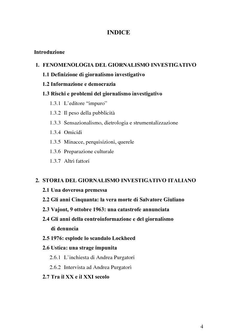 Indice della tesi: Il giornalismo investigativo italiano: il caso Alpi-Hrovatin, Pagina 1