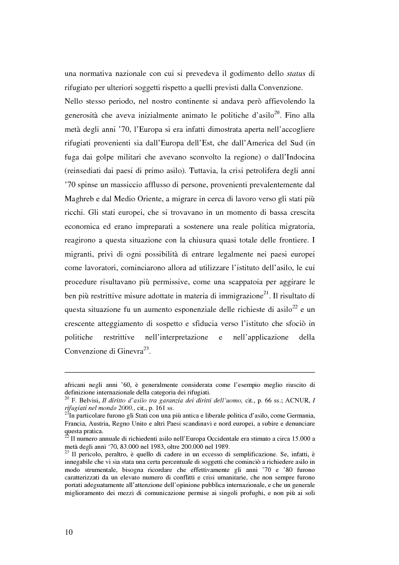 Anteprima della tesi: Rifugiati e richiedenti asilo in Italia: situazione normativa e fenomeno sociale, Pagina 10