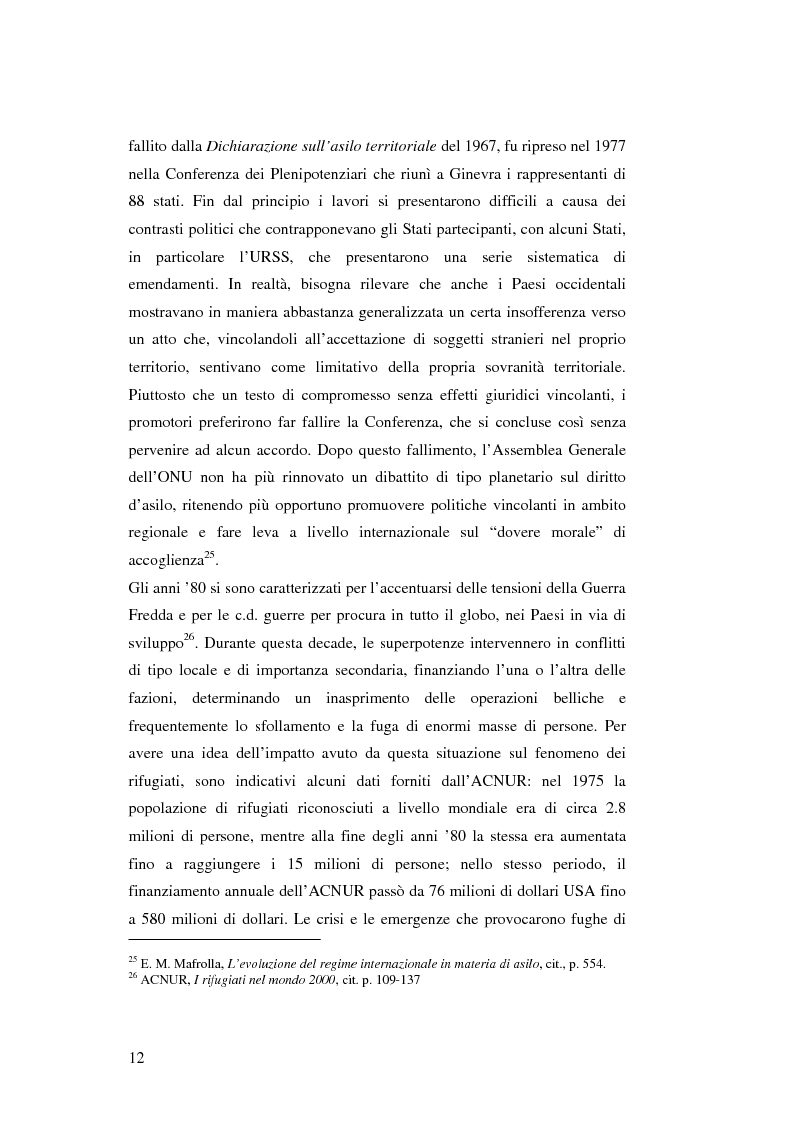 Anteprima della tesi: Rifugiati e richiedenti asilo in Italia: situazione normativa e fenomeno sociale, Pagina 12