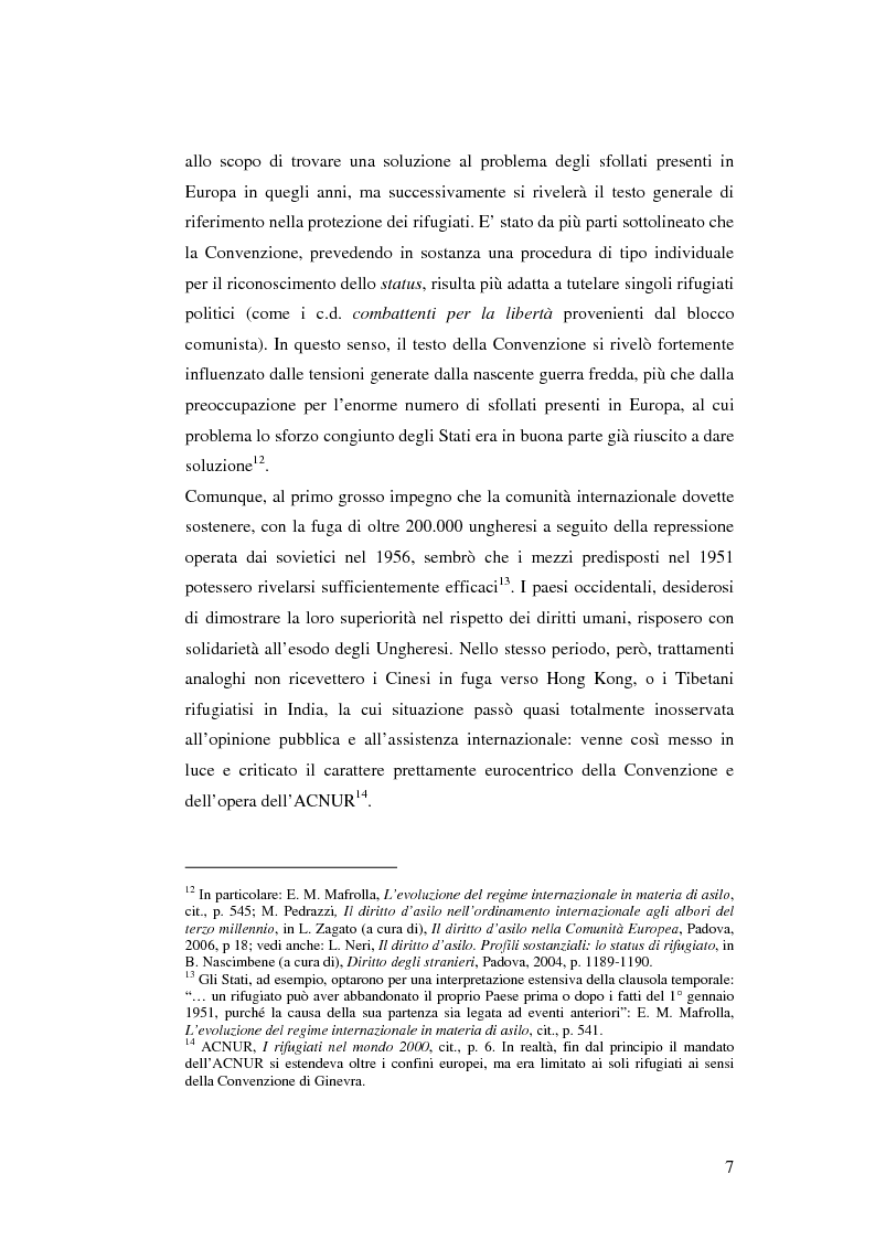 Anteprima della tesi: Rifugiati e richiedenti asilo in Italia: situazione normativa e fenomeno sociale, Pagina 7