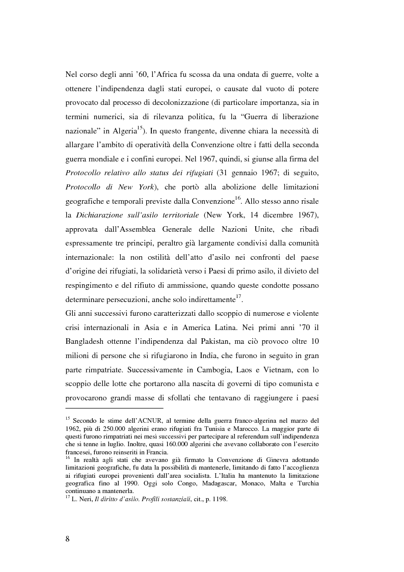 Anteprima della tesi: Rifugiati e richiedenti asilo in Italia: situazione normativa e fenomeno sociale, Pagina 8
