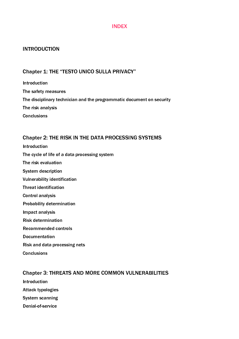 Indice della tesi: Preventing and defensive tools of data processing system, Pagina 1