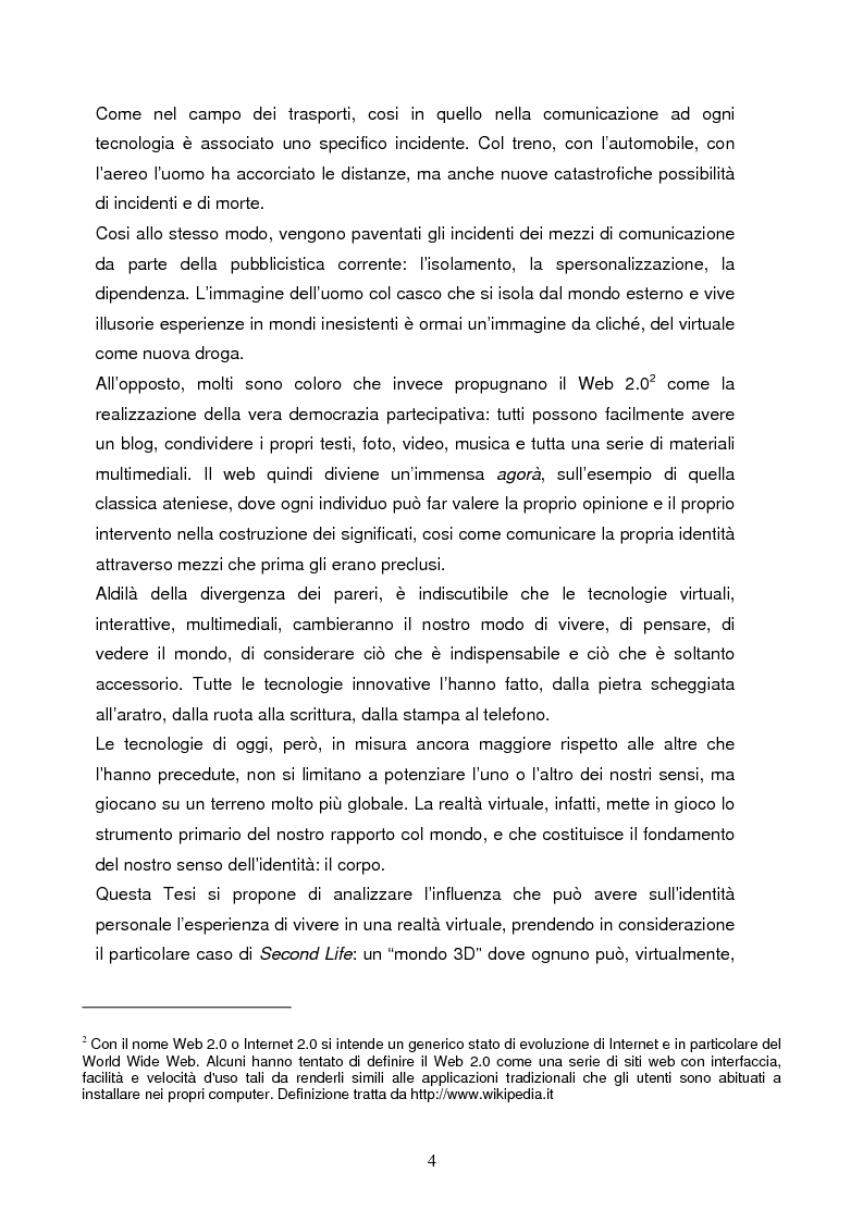 Anteprima della tesi: Attraverso lo schermo: i nuovi processi di costruzione dell'identità nella virtualità della rete. Il caso ''Second Life'', Pagina 2