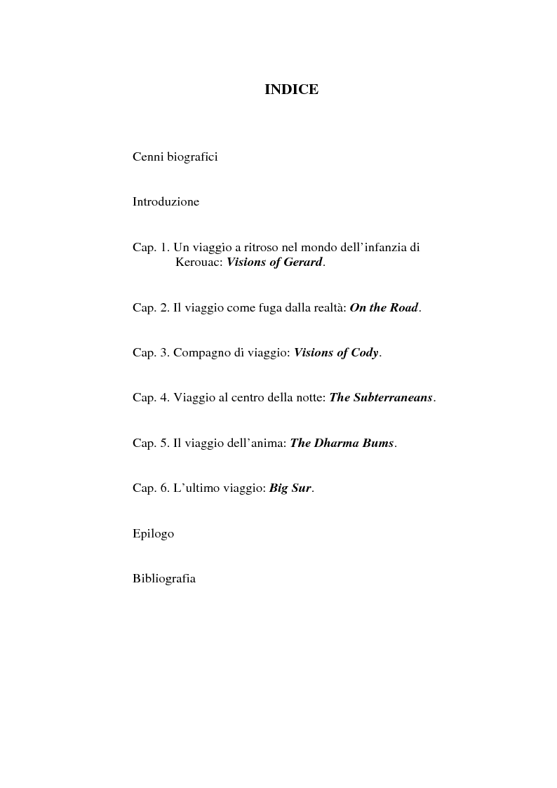 Indice della tesi: Il viaggio autobiografico di Jack Kerouac, Pagina 1
