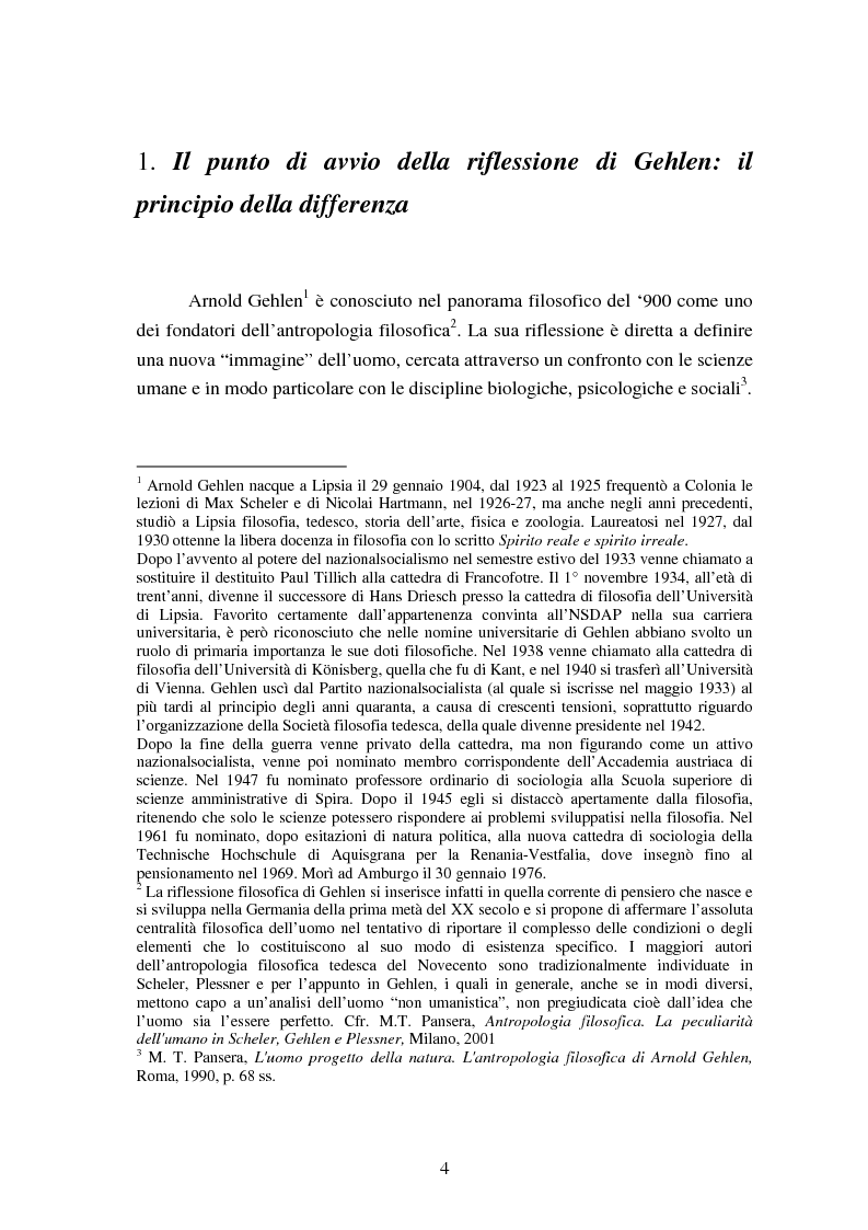 Anteprima della tesi: L' Antropologia Filosofica di A. Gehlen, Pagina 2