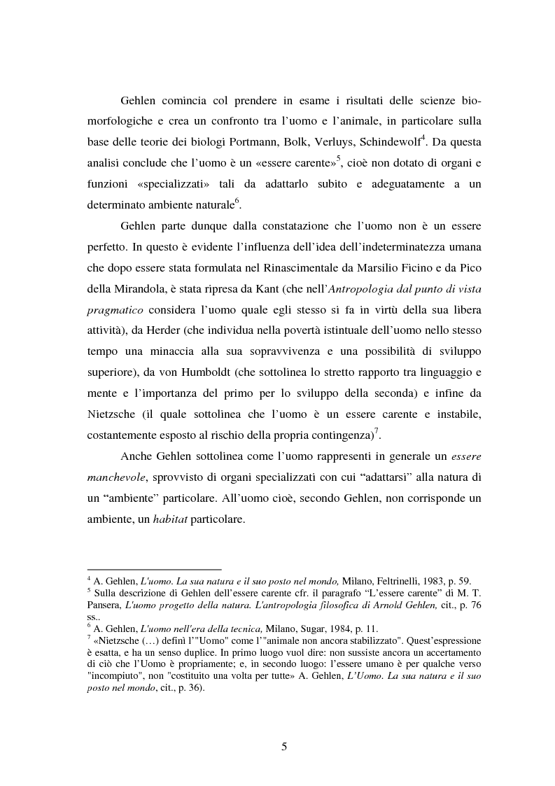 Anteprima della tesi: L' Antropologia Filosofica di A. Gehlen, Pagina 3