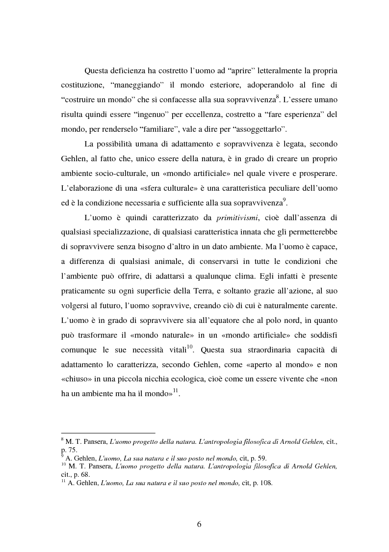 Anteprima della tesi: L' Antropologia Filosofica di A. Gehlen, Pagina 4