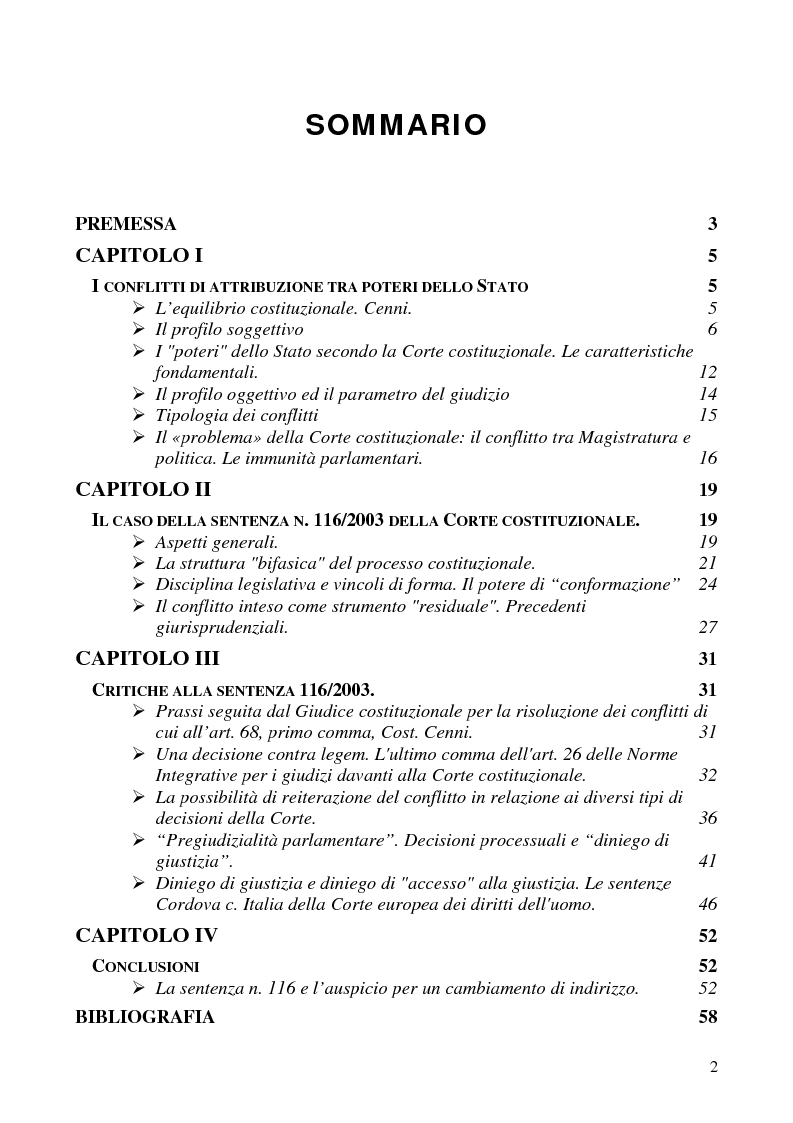Indice della tesi: Il potere di sollevare un conflitto interorganico come potere esauribile ''uno actu''. Il caso della sentenza n°116 del 2003 della corte costituzionale, Pagina 1