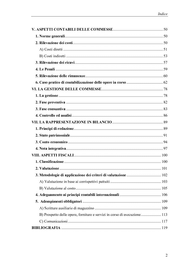 Indice della tesi: Commesse in corso di lavorazione, aspetti contabili e fiscali, Pagina 2