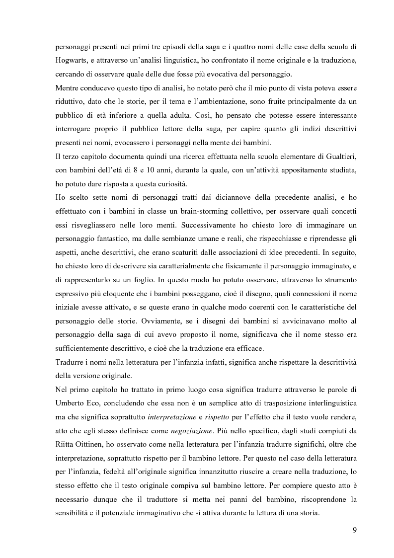 Anteprima della tesi: Il mondo magico del bambino e la traduzione dei nomi in Harry Potter, Pagina 2