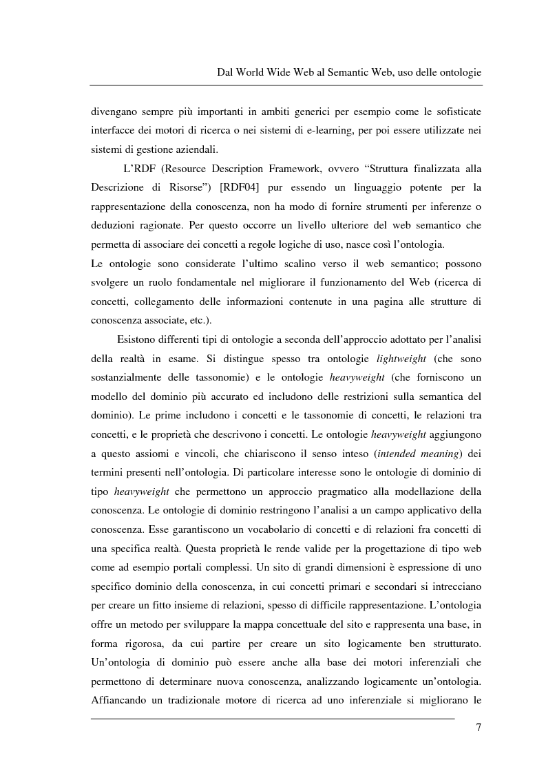 Anteprima della tesi: Progettazione e relizzazione di un'applicazione semantica per il controllo e la gestione di informazioni turistiche: l'aspetto delle ontologie., Pagina 7