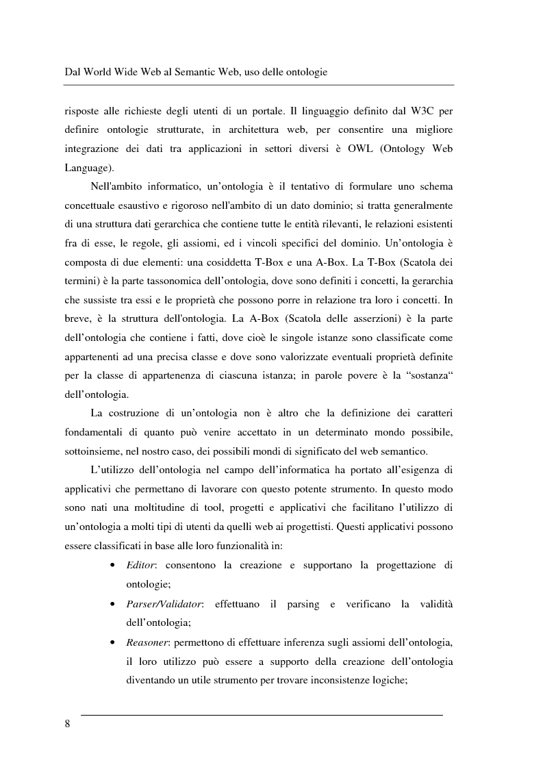 Anteprima della tesi: Progettazione e relizzazione di un'applicazione semantica per il controllo e la gestione di informazioni turistiche: l'aspetto delle ontologie., Pagina 8