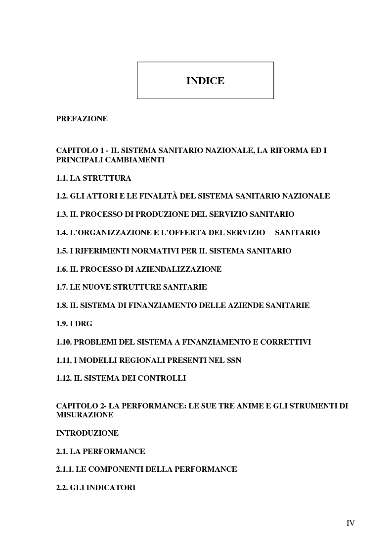 Indice della tesi: Logica e tecnica dei KPIs. Il modello di controllo dell'ASL 19, Pagina 1