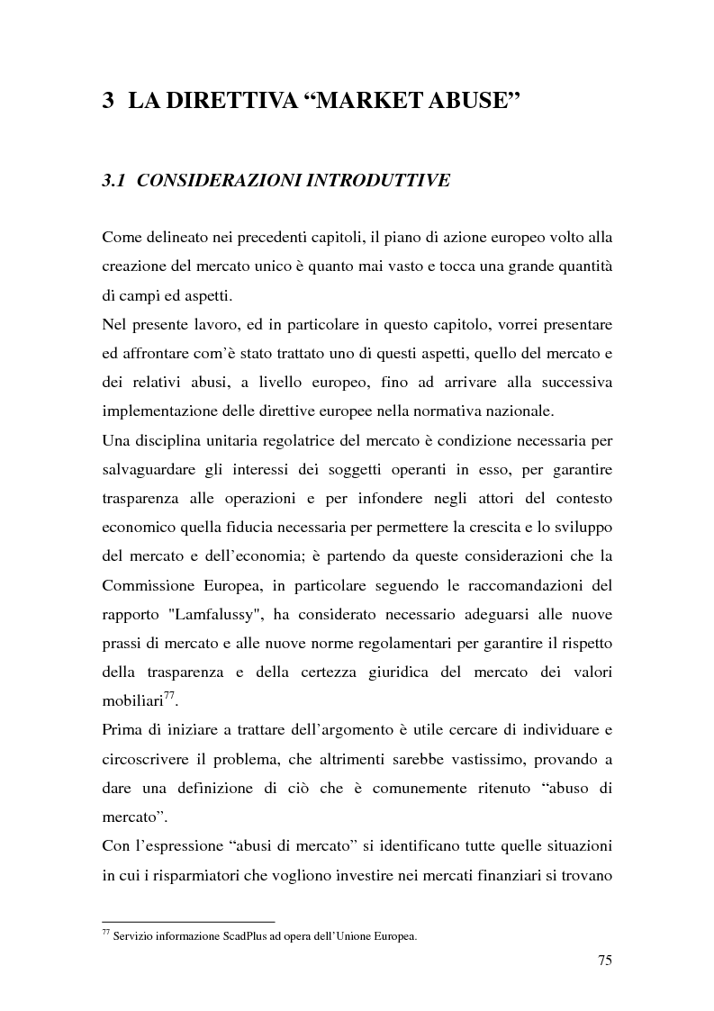 Anteprima della tesi: L'azione europea per la tutela del mercato dei capitali nella direttiva Market Abuse. Riflessi su imprese, investitori e regolatori, Pagina 9