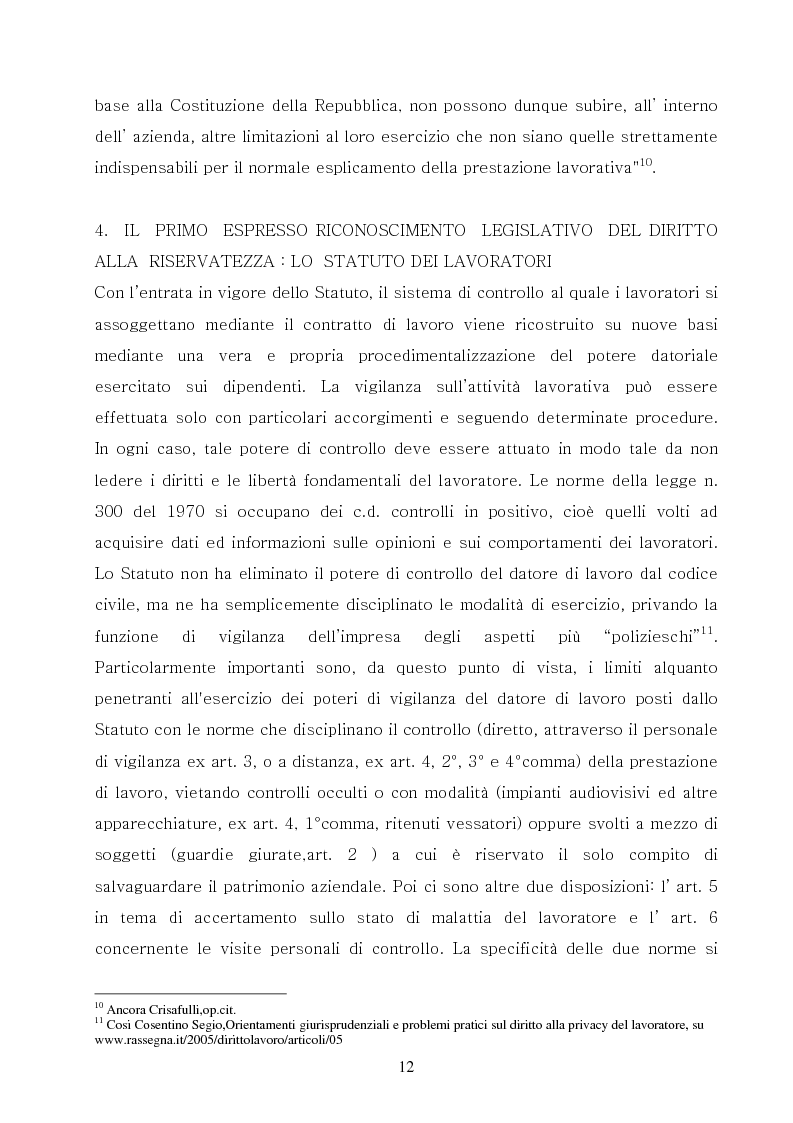 Anteprima della tesi: La tutela della privacy nel rapporto di lavoro, Pagina 10