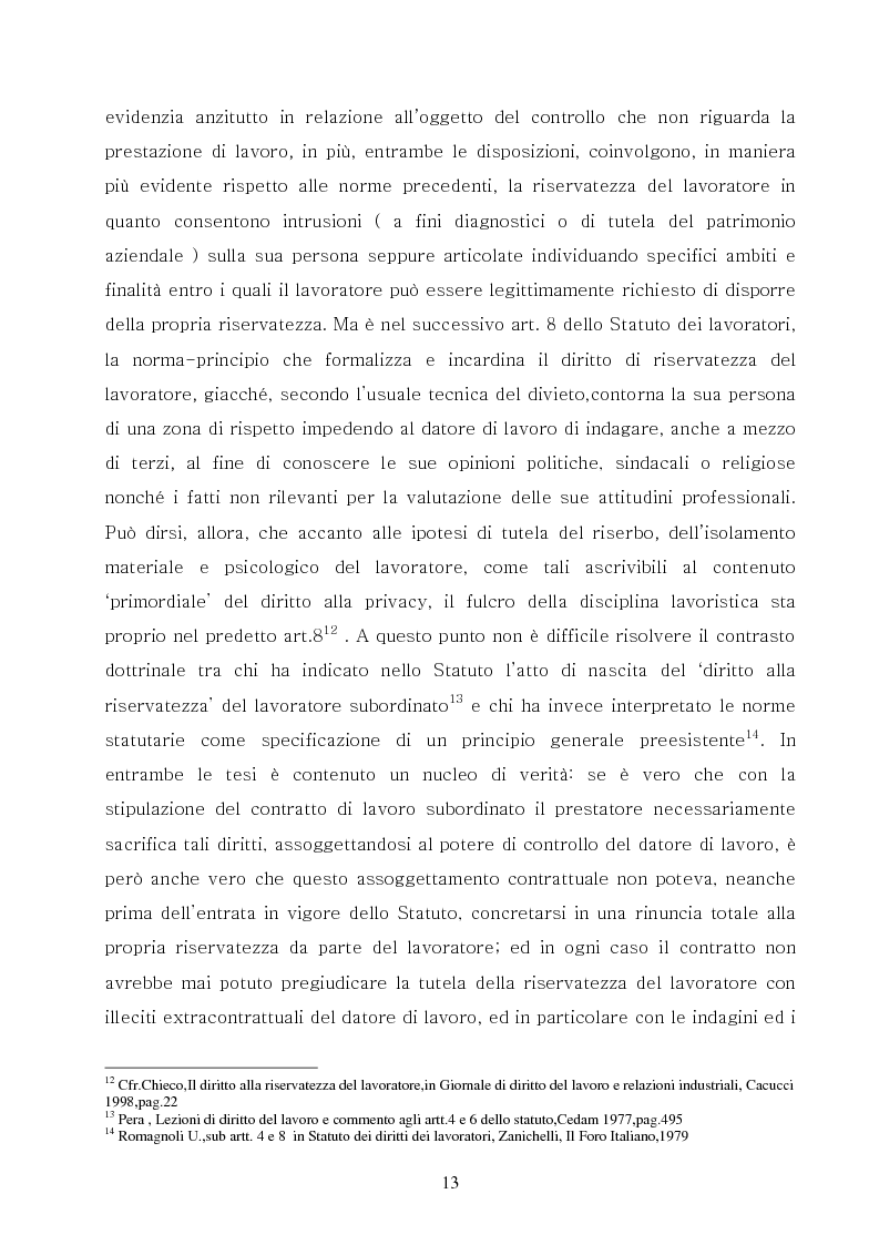 Anteprima della tesi: La tutela della privacy nel rapporto di lavoro, Pagina 11
