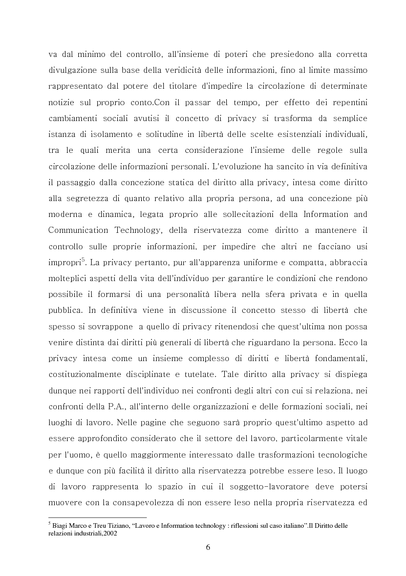 Anteprima della tesi: La tutela della privacy nel rapporto di lavoro, Pagina 4