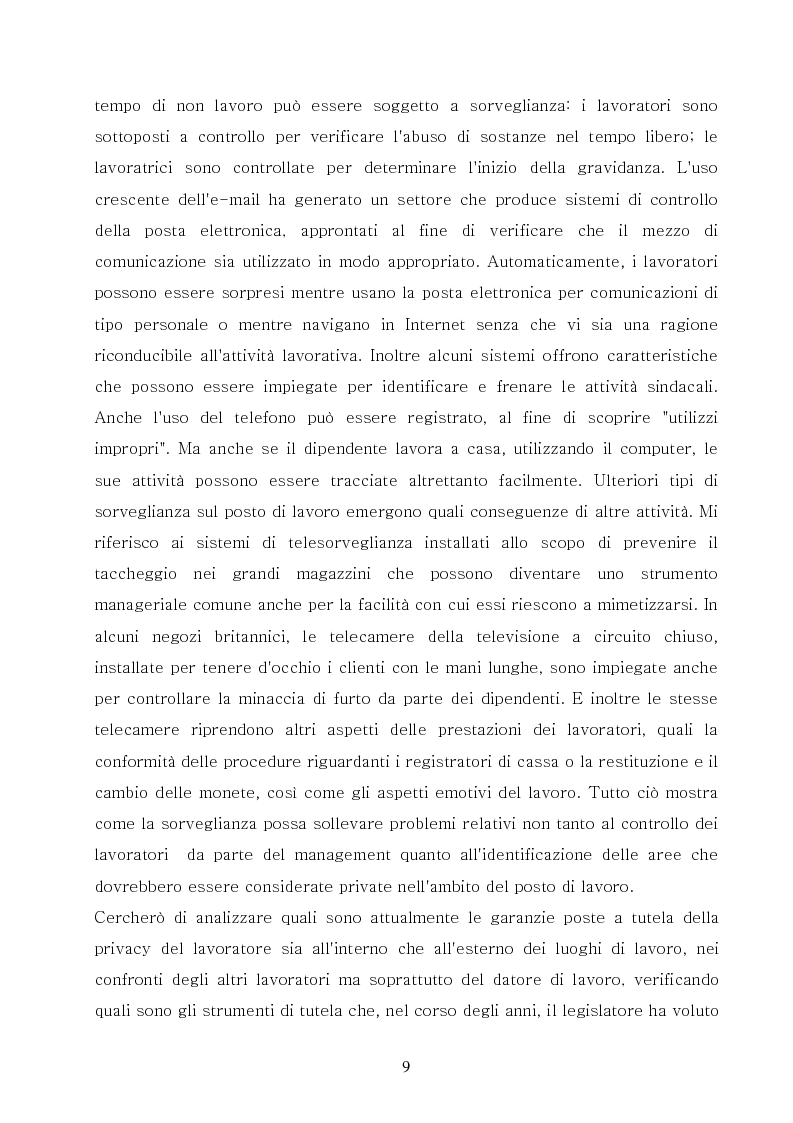 Anteprima della tesi: La tutela della privacy nel rapporto di lavoro, Pagina 7