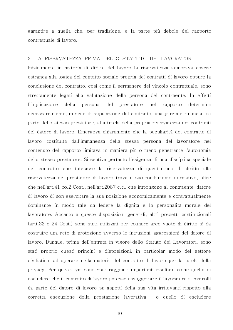 Anteprima della tesi: La tutela della privacy nel rapporto di lavoro, Pagina 8