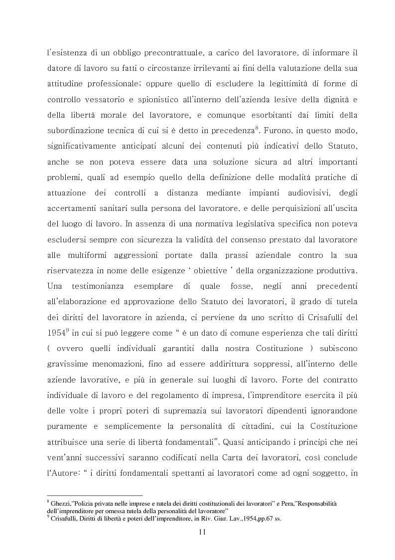 Anteprima della tesi: La tutela della privacy nel rapporto di lavoro, Pagina 9