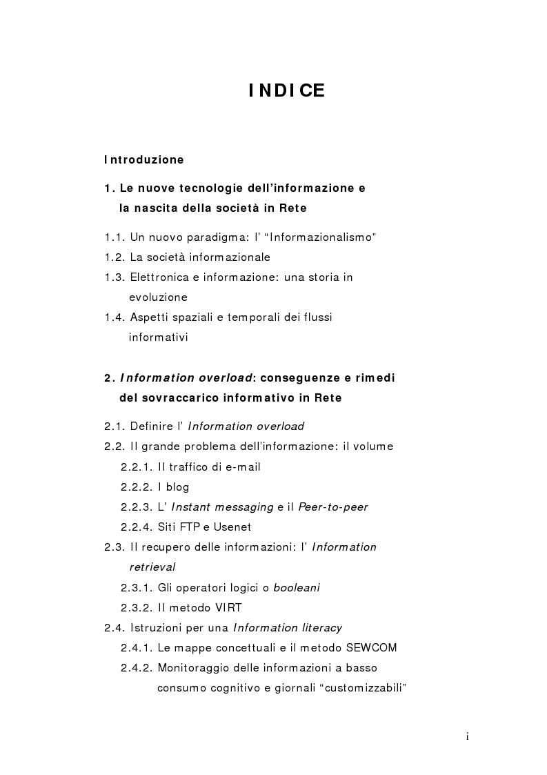Indice della tesi: Information overload e digital trash: un'analisi dell'inquinamento informativo in Rete, Pagina 1